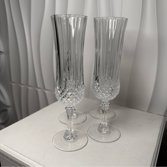 Cristal DArques Vintage Diamond Cut 8” Long Champagne Glasses - Picture 2 of 3
